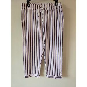 BURU Womens Purple Gold Metallic Striped Cropped Pants Elastic Waist Medium